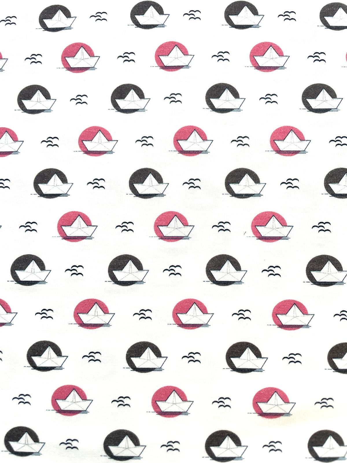 Baumwoll-Jersey "Paper Boat" maritim weiss